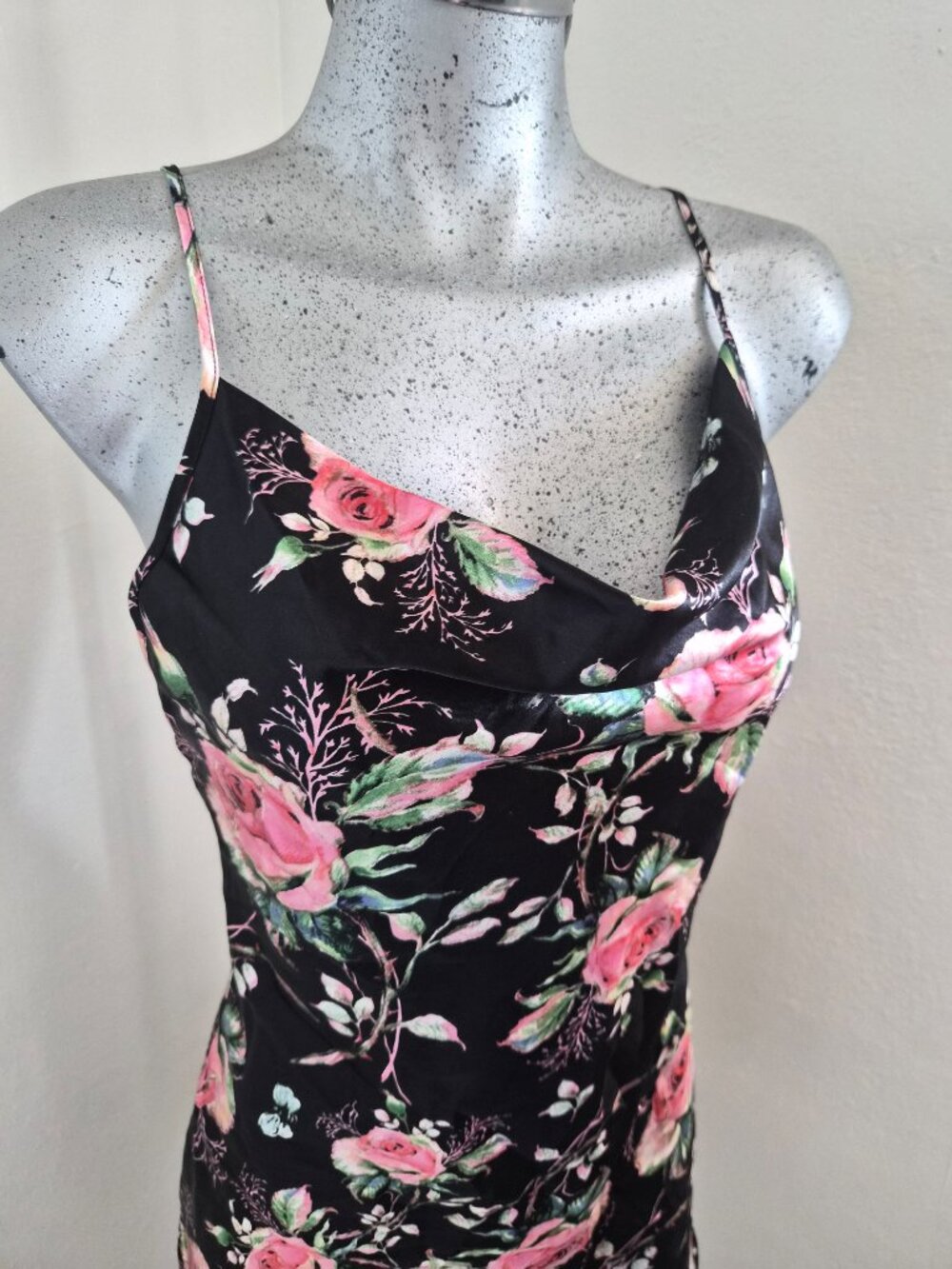 Floral Satin Cowl Neck Mini Dress